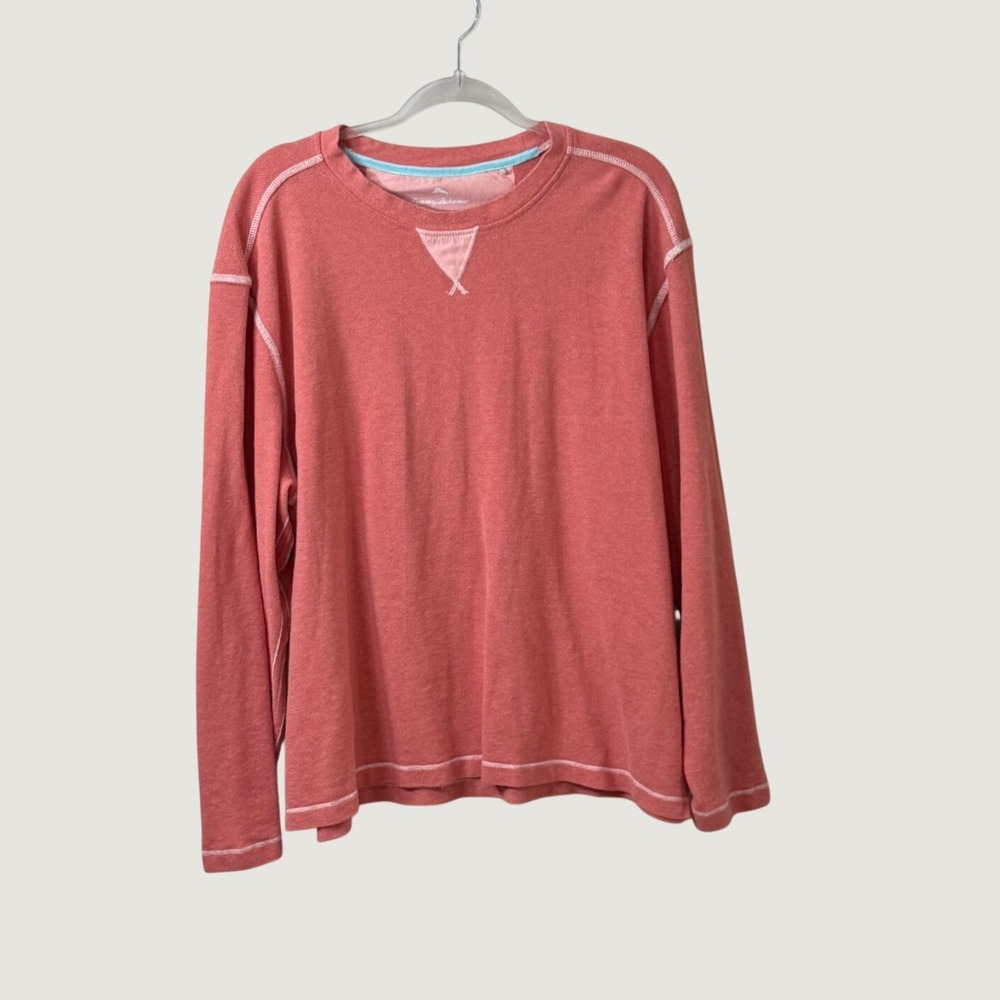 Tommy Bahama Waffle Knit Top Coral Pink Size XXL Coastal Preppy Thermal Shirt